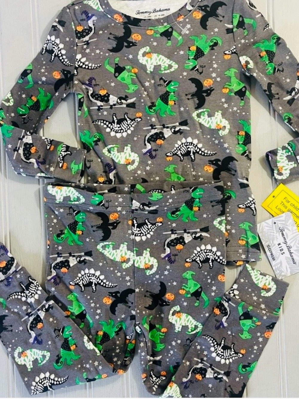 Tommy Bahama Halloween Dinosaur Pajama 2 Piece Set Kids 24 Months Gray NWT